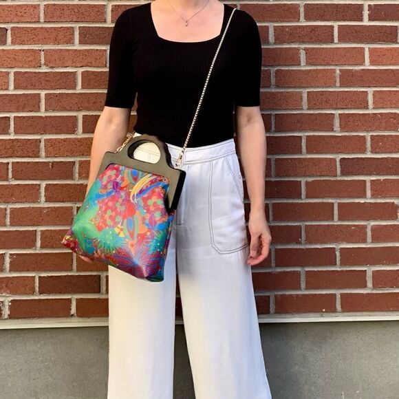 Genuine Leather Fruit Printed Gradient Color Wood Handle bag & 2 Chain Styles - Picture 10 of 16